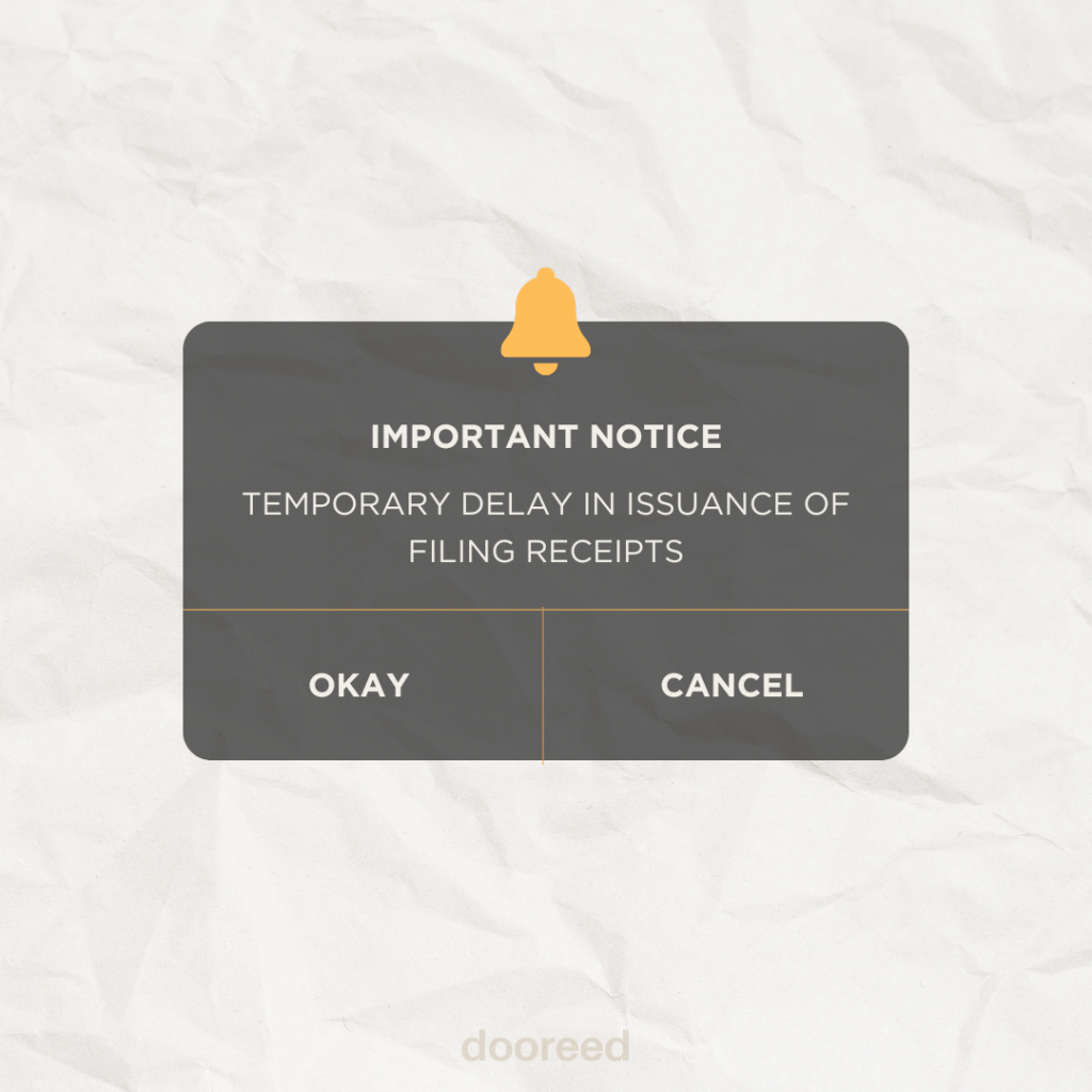 Temporary Issue with Filing Receipt&nbsp;Issuance